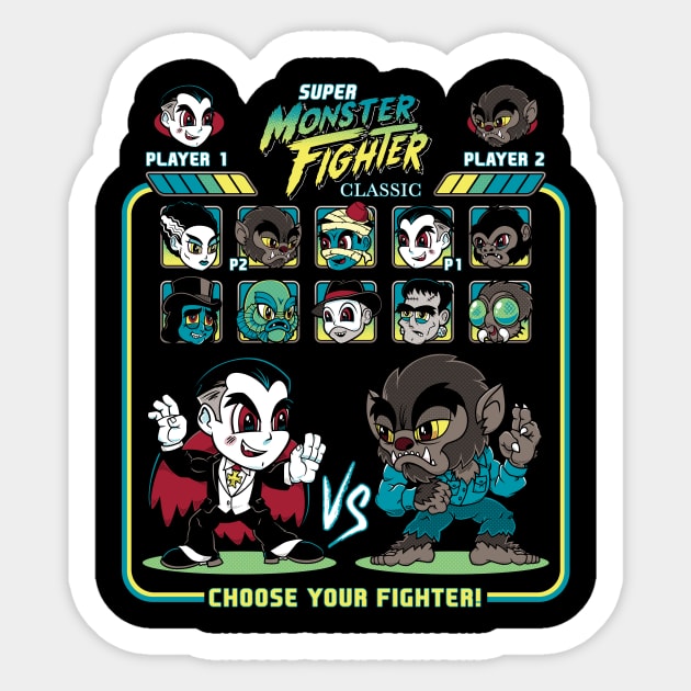 Super Monster Fighter - Cartoon Chibi Style - Retro Video Game - Classic Vintage Horror Sticker by Nemons